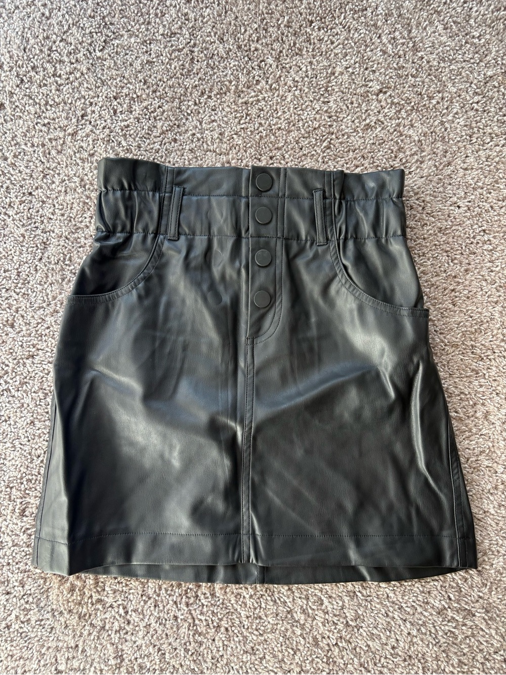 Zara Black Faux Leather High-Waist Mini Skirt with Button Front